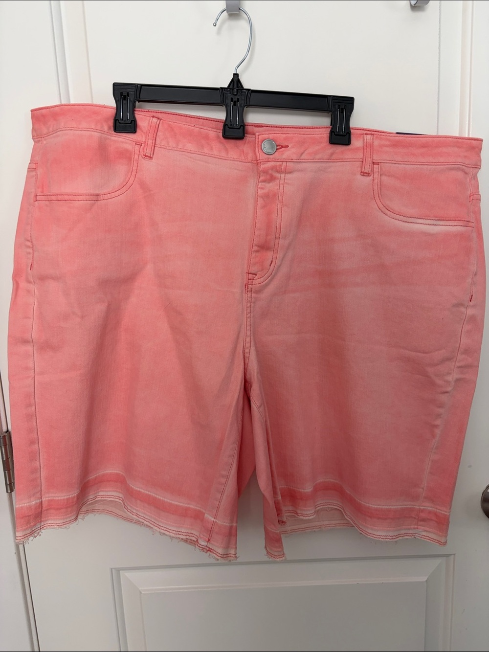 Lane Bryant Coral-Peach Denim Shorts with Frayed Hem